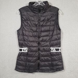 Zyia Black Spell Out Zip Front Puffer Vest Large